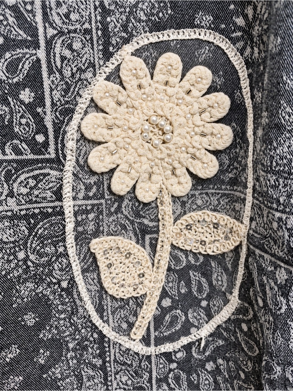 POL Paisley Wide Leg Overalls Crochet Star Butterfly Lace Gray Medium - Picture 5 of 8